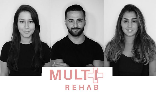 Zahra, Armand och Gabriella är Multi Rehabs fysio- och arbetsterapeuter som ska hjälpa Assyriskaspelarna att hålla sig friska och redo för spel.  [FOTO: Multi Rehab]